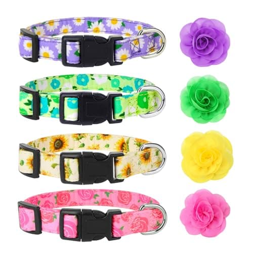 XLSXEXCL 4 Pack Flower Dog Collar Floral Dog Collar for Girl Dog with Removal Flower Adjustable Safety Pet Puppy Collars for Female Puppy Small Dogs
