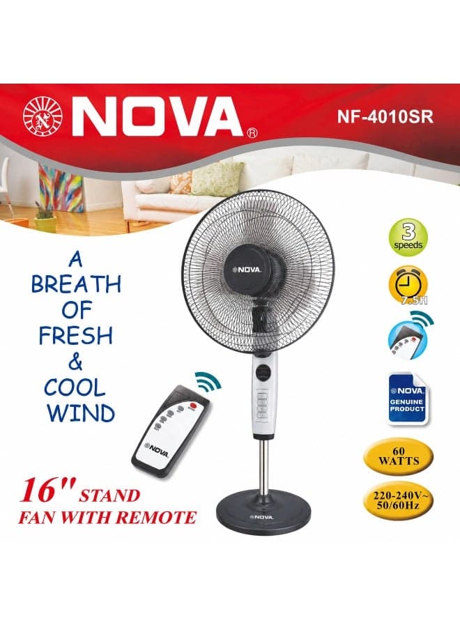 NOVA Pedestal Standing Fan 60W, Remote Controlled Convenience, Strong Wind Performance, Multi Speed Airflow Settings, 7.5 Hour Timer, Stable Base Design For Home And Workplace Use