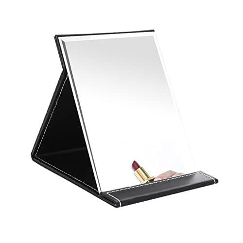 HENIJ® Folding Vanity Makeup Mirror - Free Standing Super HD Mirror Makeup Mirror Travel Compact Pocket Make Up Mirror for Desk, Office, Home, Camping, Travel (Black-Pack of 1)