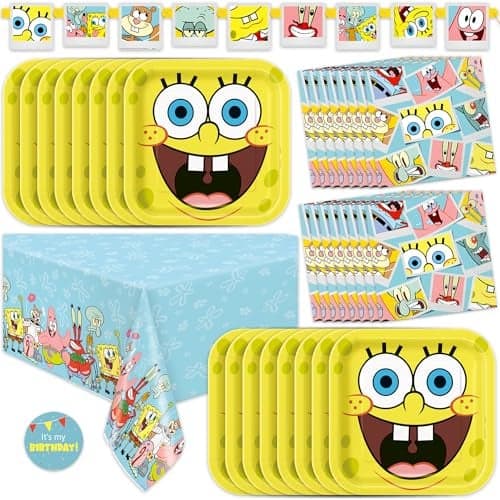 Spongebob Birthday Party Decorations Officially Licensed Plates Napkins Banner Tablecloth Stickers for 16
