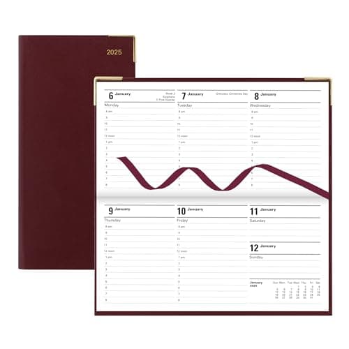 Letts of London Classic 2025 Weekly/Monthly Appointment Book and Planner, 12 Months, January to December, Gold Corners, Horizontal, Slim Size, 6.625" x 3.25", English, Burgundy (C32SBY-25)