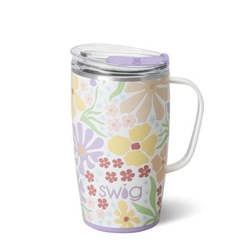 Swig Life 18oz Travel Mug Insulated Tumbler with Handle and Lid Cup Holder Friendly Dishwasher Safe Stainless Steel Travel Coffee Cup Fresh Cut