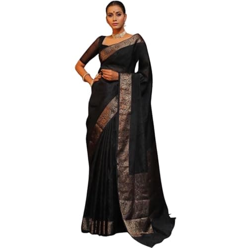 Vivatra Women Banarasi Soft Silk Saree | Jacquard Weaving with Rich Pallu & Border | Includ Matching Utitched Blouse Piece (VT-KP-6009-Black)