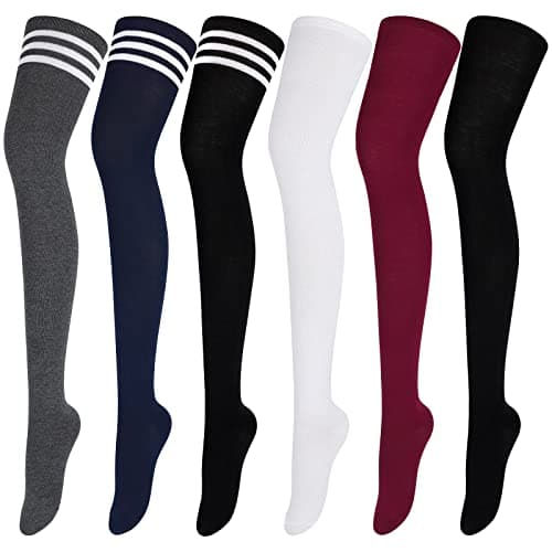 Aneco 6 Pairs Thigh High Socks Over Knee High Stockings Extra Long Leg Warmers for Women