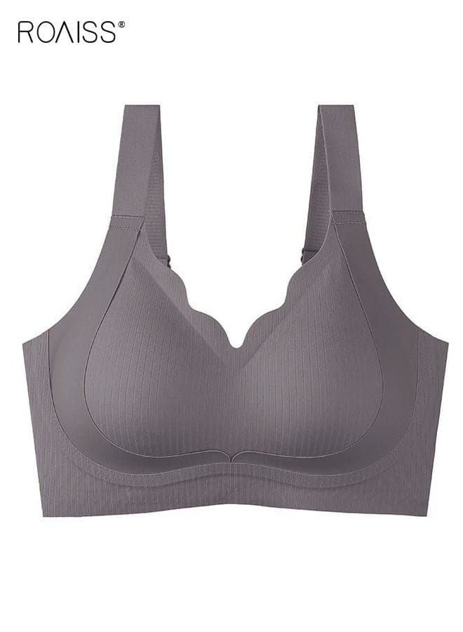 Wire-free Lingerie for Women, Push-Up Anti-Sagging Side-Support Bra for Underarm Fat, Lightweight Double-Strap Plus Size with Hook-and-Eye Closure for Comfortable Adjustability, Mist Gray