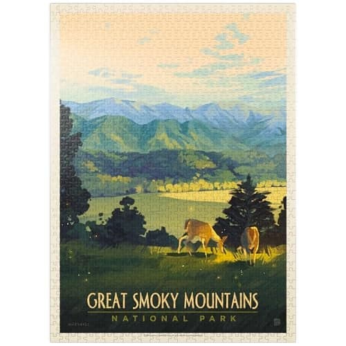 MyPuzzle Great Smoky Mountains National Park Dusk in Cades Cove Vintage Poster Premium 1000 Piece Jigsaw Puzzle for Adults
