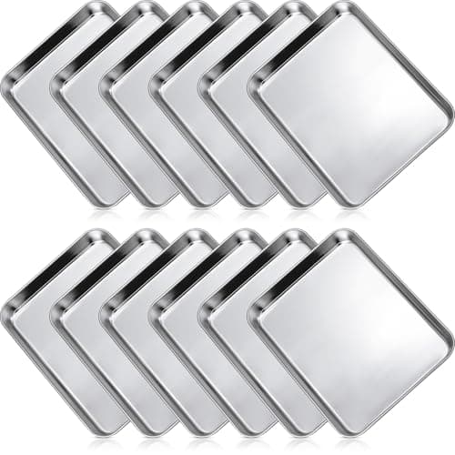 Zopeal 12 Pieces Baking Sheet Pan Cookie Sheet Set for Oven Stainless Steel Trays Nonstick Small Serving Tray Cake Toaster Metal Food Trays Oven and Dishwasher Safe10 x 8 x 1 Inch