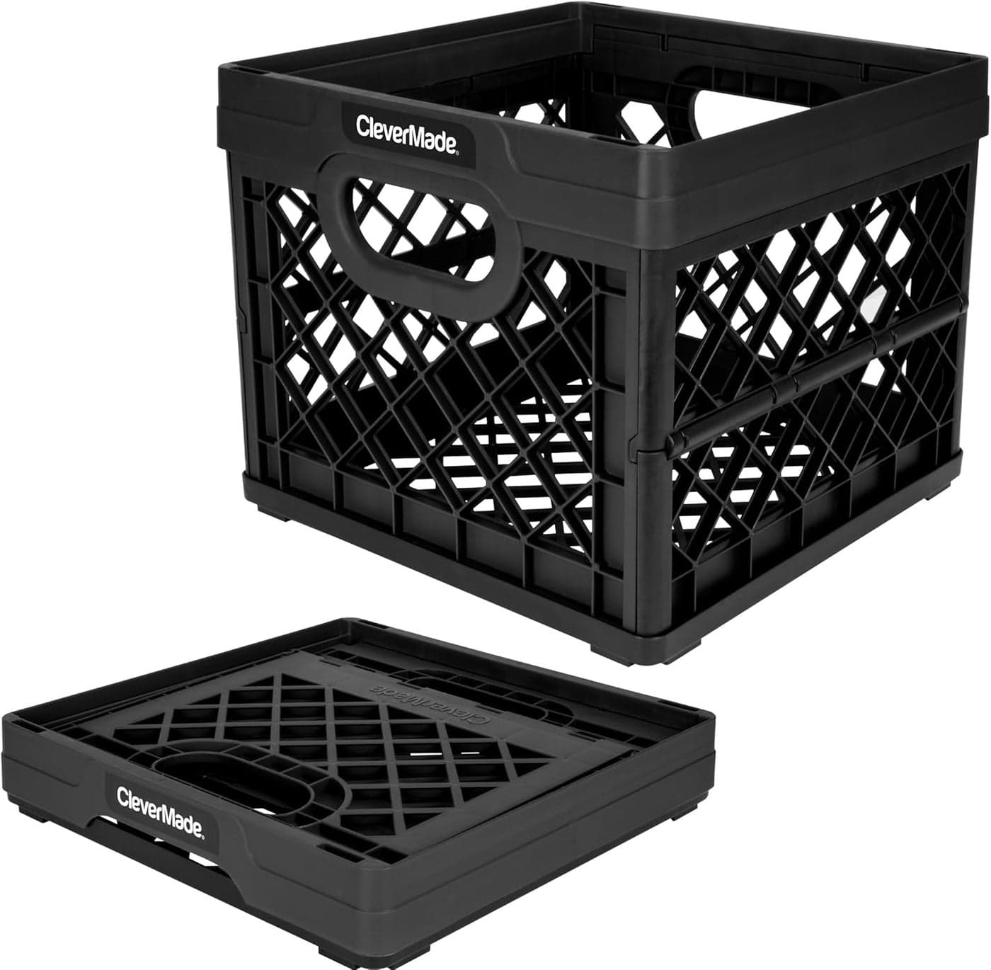 CleverMade Collapsible Milk Crate Obsidian 1PK 25L 6 Gal Stackable Storage Bins Holds 50lbs Per Bin Clevercrates are Heavy Duty Plastic Collapsible Storage Crate for Multi Purposes