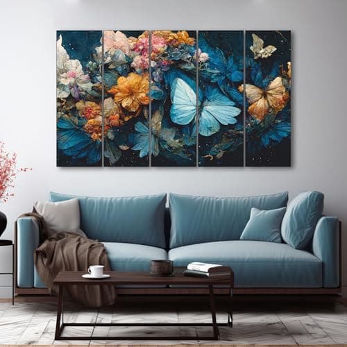 The Castle Decor Beautiful butterfly painting with frame 5 Big Size (27x48) Wall Art for living room,Bedroom,Drawing room,Hotels-Wooden Framed-Digital Painting