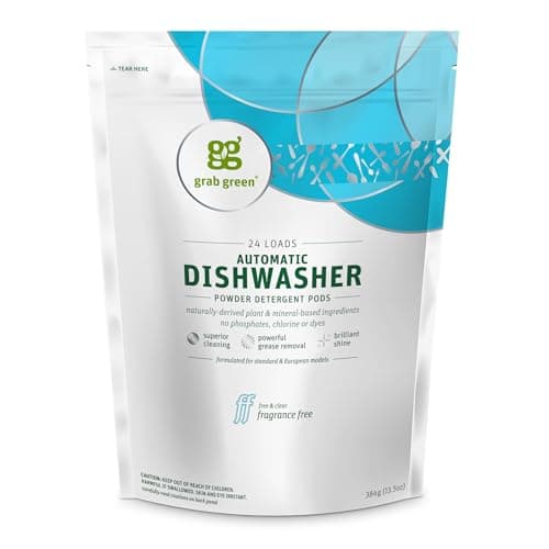 Grab Green Automatic Dishwashing Detergent Pods, 132 Count, Fragrance Free, Plant and Mineral Based, Superior Cleaning, Powerful Grease Removal, Brill