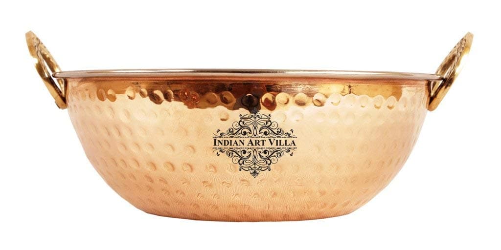 INDIAN ART VILLA Hammered Antique Dark Finish Design Steel Copper Kadhai/Wok, Serving Dishes, Tableware (Single Piece, Silver Copper - 1000 ml)