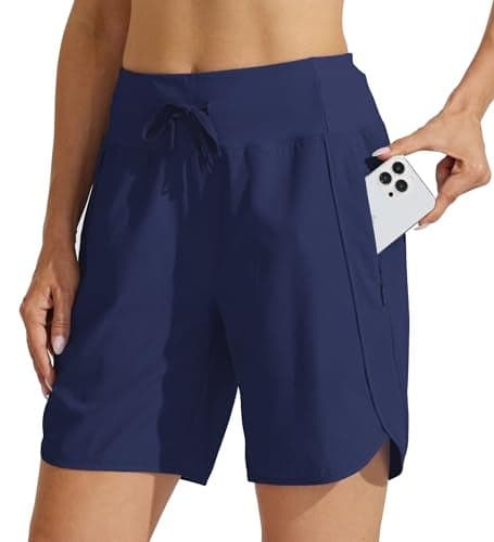 Willit Women's 7" Athletic Running Shorts Long Workout Hiking Shorts Quick Dry High Waisted Active Zipper Pocket Navy Blue XXL