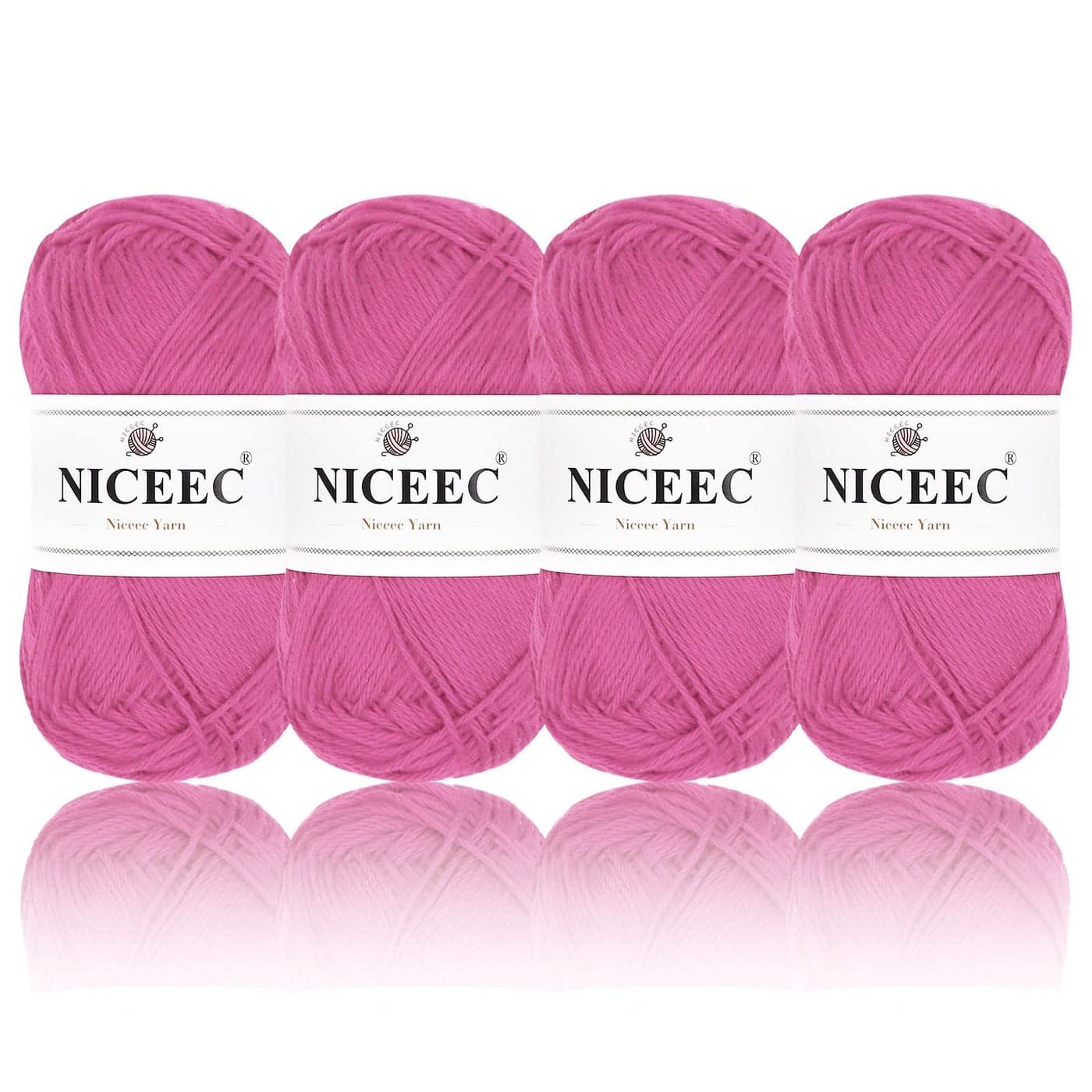 NICEEC 4 Skeins Soft Baby Cotton Yarn 4 Ply DIY Craft Fingering Weight Blanket Yarn for Crochet Knitting Total 700yds705oz Hot Pink