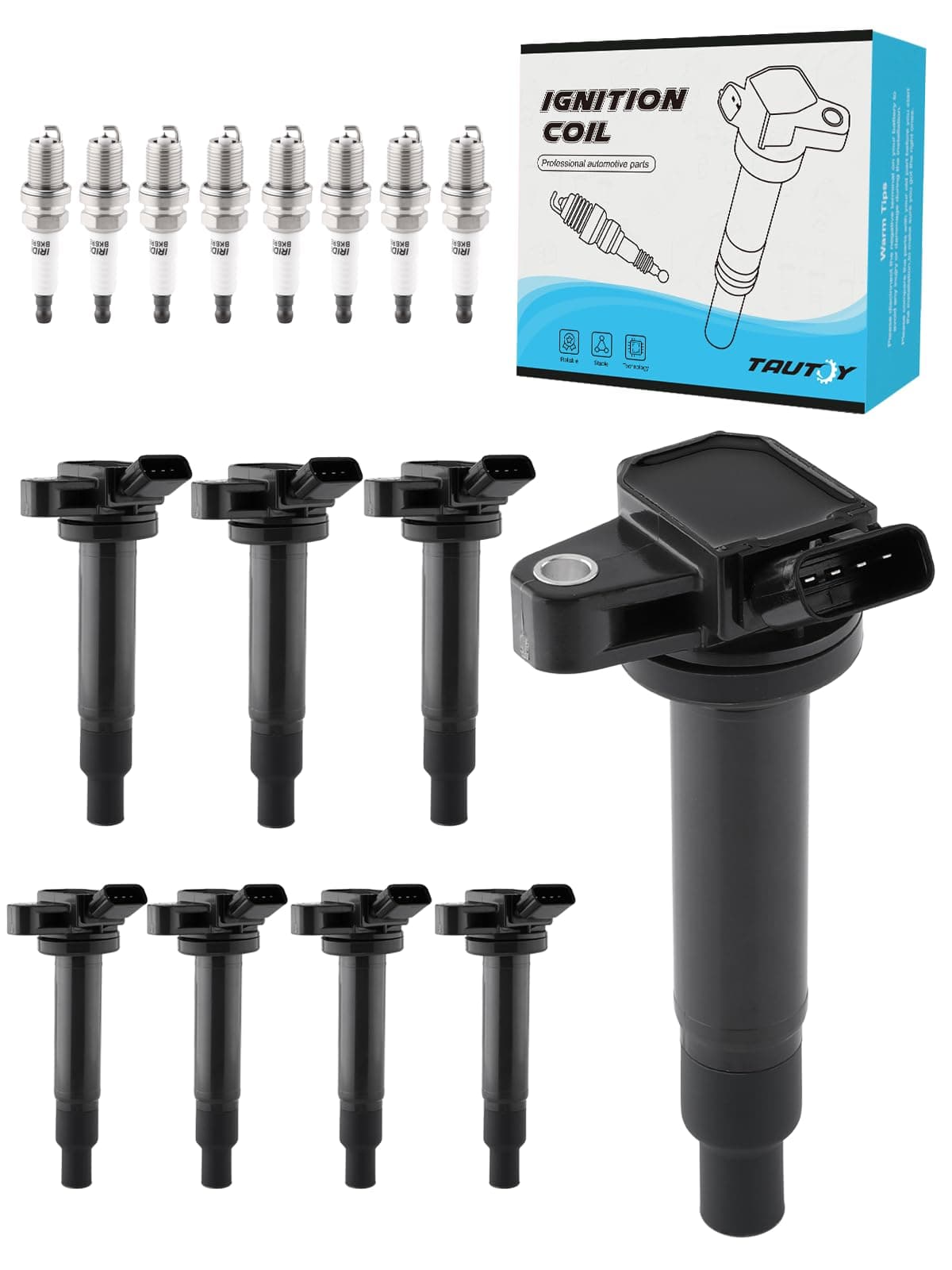 TAUTOY UF493 UF230 Ignition Coil 4504 Spark Plug For Lexus GS430 LS430 SC430 4.3L 2001-2010,LX570 5.7L 2008-2009,GX470 LX470 For Toyota 4Runner Land Cruiser Sequoia Tundra 4.7L 1998-2009, 8 PCS