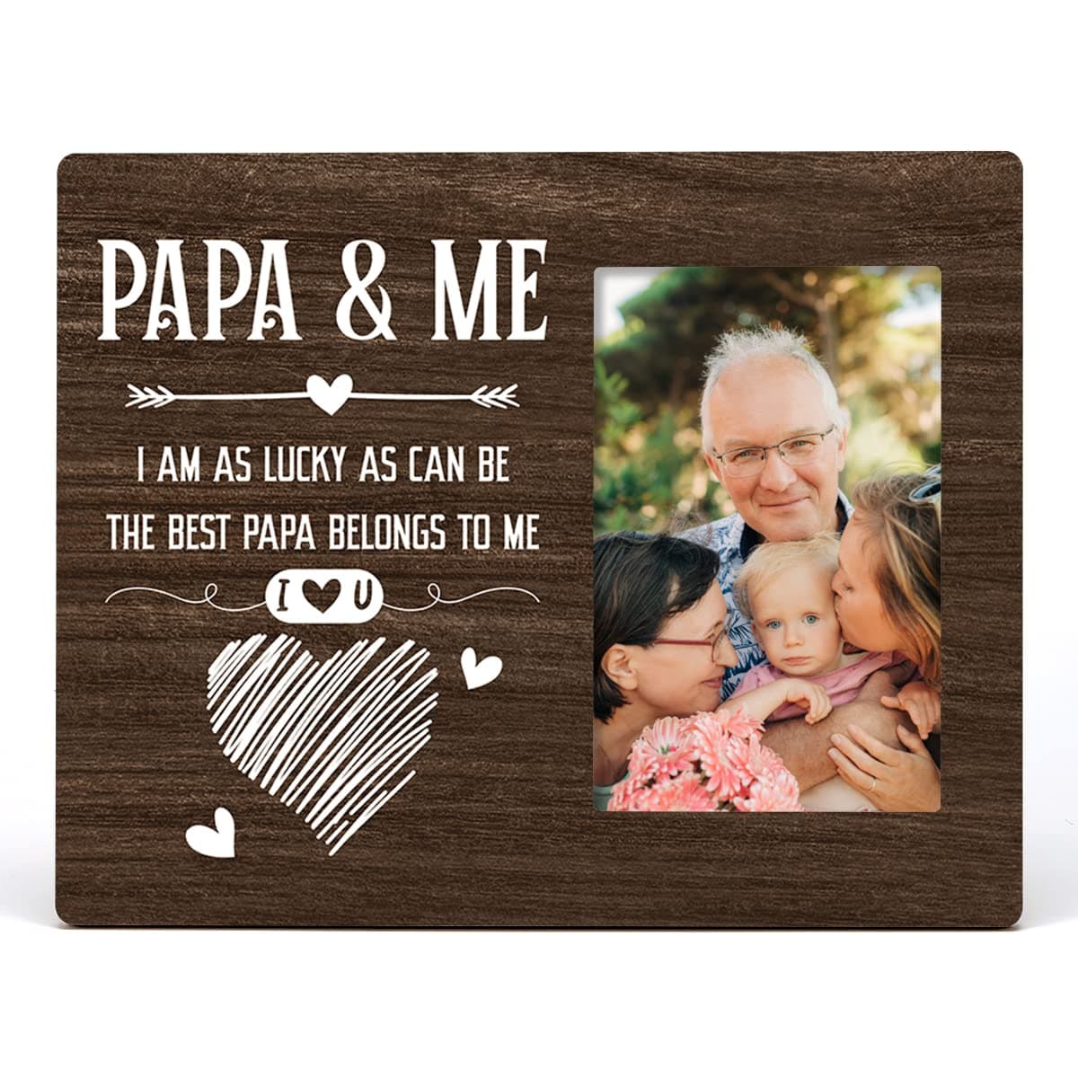 Nurawo Papa and Me Wood Picture Frame Rustic Wooden Photo Frame for Tabletop or Wall Display for 4x6 Photo Gift for Grandpa Grandfather from Grandson Granddaughter