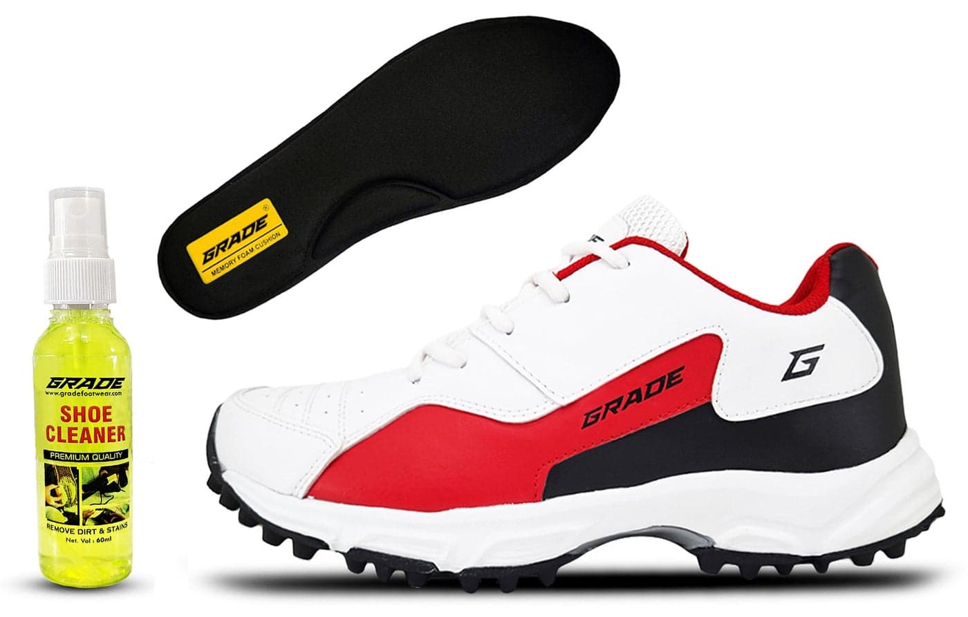 Grade Pacer Cricket Shoes For Men With Memory Foam Comfort, Rubber Spike, Super Comfortable & Lightweight, 6 UK - Red