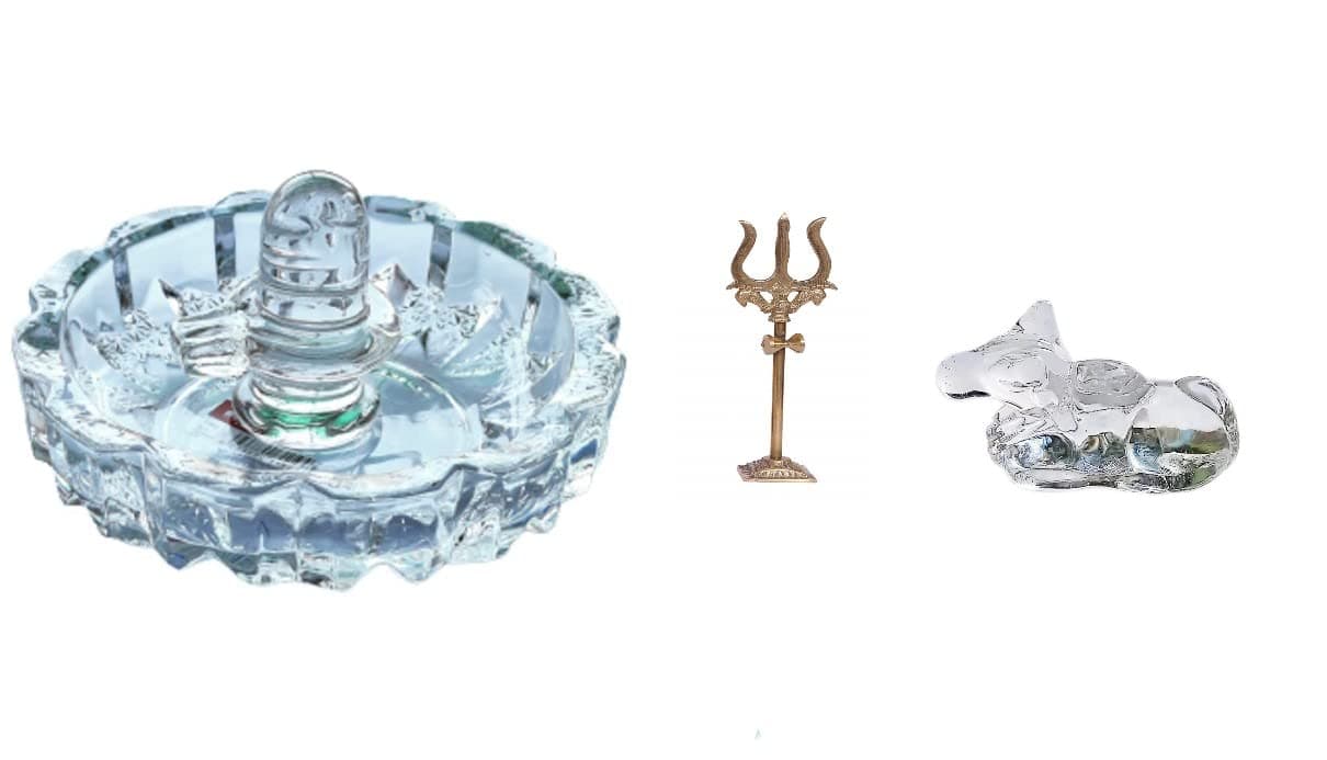 A&S Ventures Shiv Ji Shivling- Nandi & Bowl Set with Brass Damru Trishul for Puja | Perfect for Gift Purpose, Home & Office Decoration, Harmony