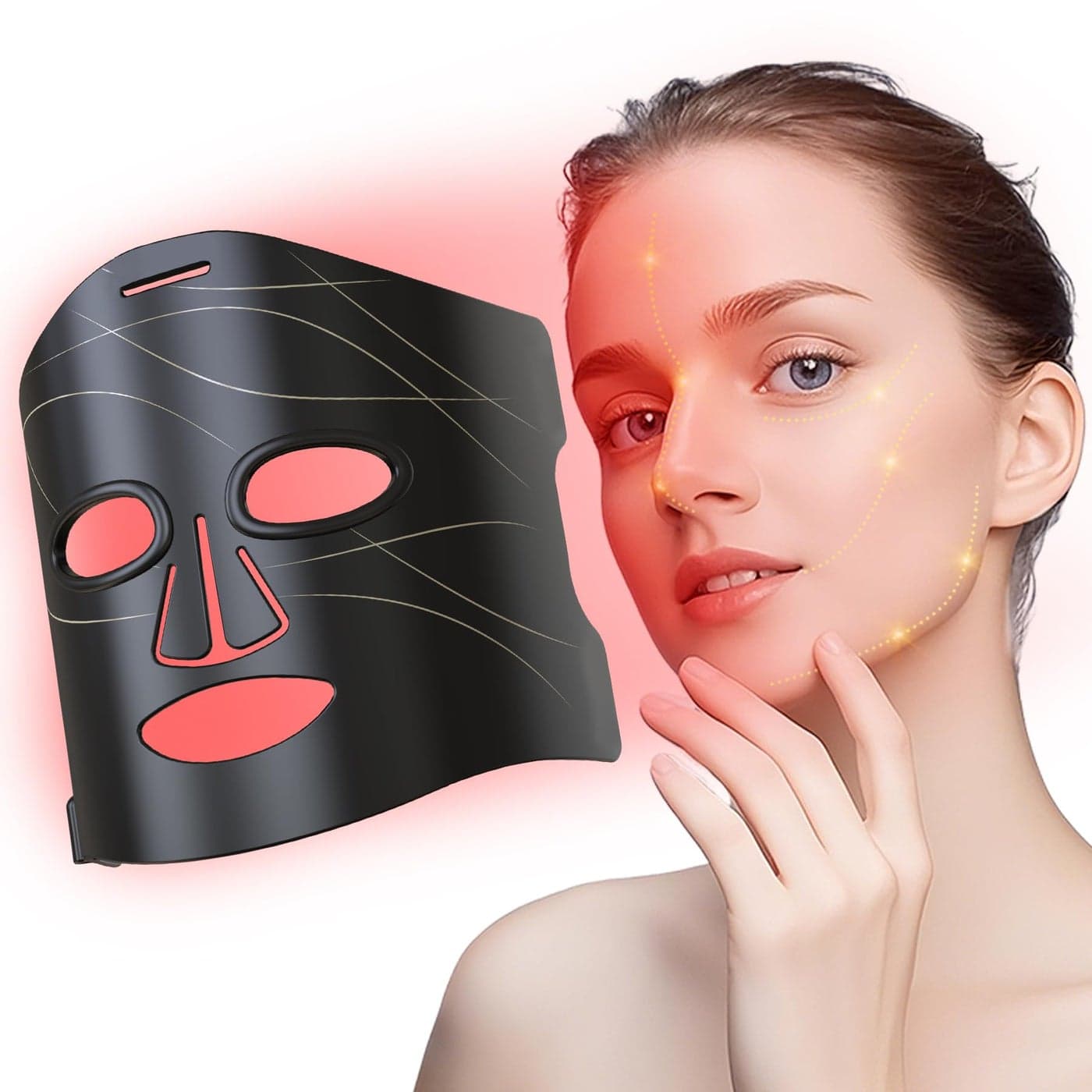 Red Light Therapy Mask 292 LEDs High Energy Professional Infrared Red Light Therapy Device for Face Led Lighting Facial Mask Replace Photon Rejuvenation Black