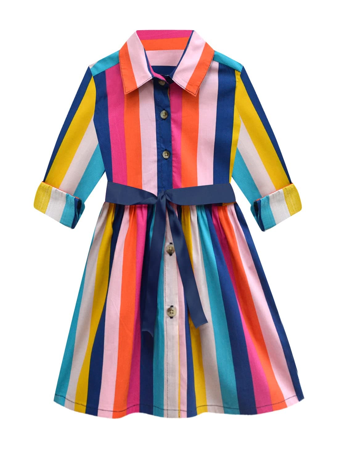 A.T.U.N. (ALL THINGS UBER NICE) Girl's Cotton Shirt Dress Standard Length (GDRS SHT_Multicolor5_5-6Years) Multicolour