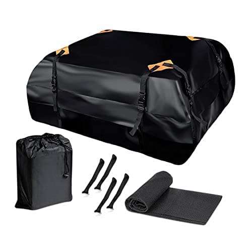 ZONETECH Car Roof Cargo Bag Water Resistant with a Protective Anti Slip Mat – 8 Reinforced Premium Quality Straps Rubberized Extra Cushioning Pad, Travel, Touring, Road Trips for Vehicle, SUV