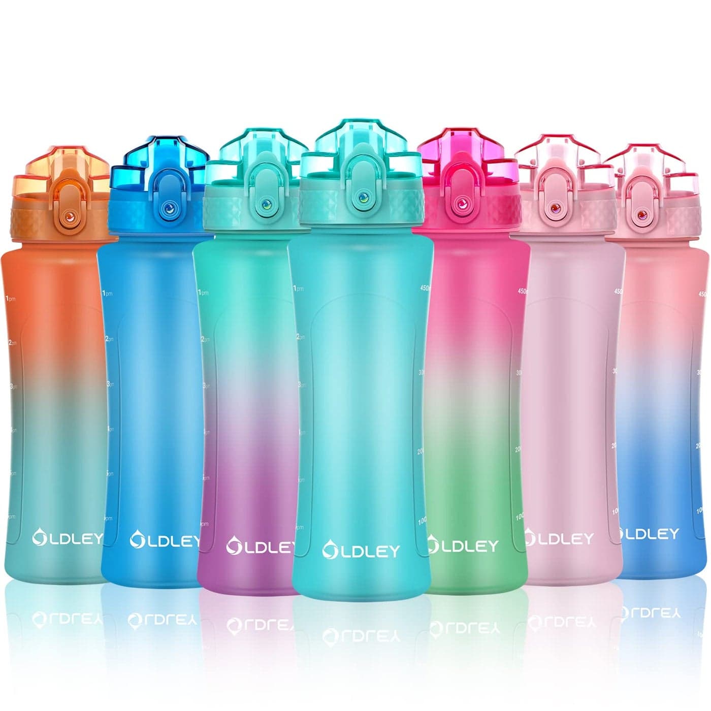 OLDLEY Kids Water Bottle with Straw for School Girls Boys 15 oz Unbreakable LeakProof BPAFree Motivational Water Bottles with Times to Drink for Travel Sports Gym 1 Straw Lid Mint