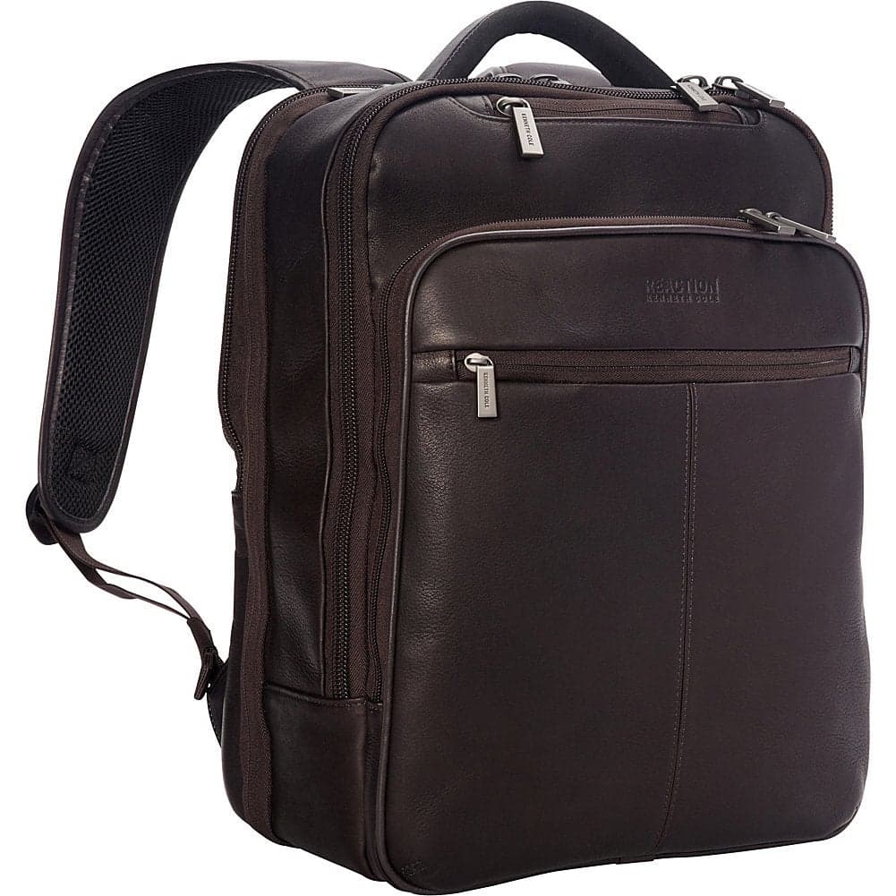 Kenneth Cole REACTION Colombian Leather 16 Manhattan Slim Laptop Travel Backpack Brown