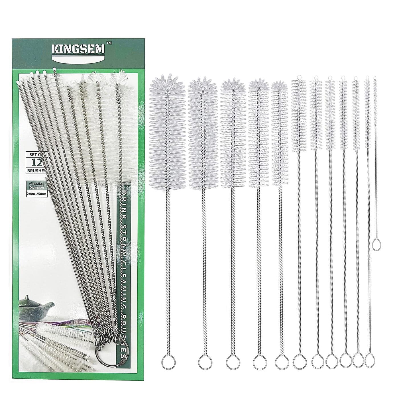 KINGSEM 12 PCS Straw Cleaner Brush kit with 2mm25mm 6510 INCH for Tube and PipeTumbler Sippy Cup Bottle with StrawHummingbird feeders and Drinking Straw Brushes for Cleaning Tanks