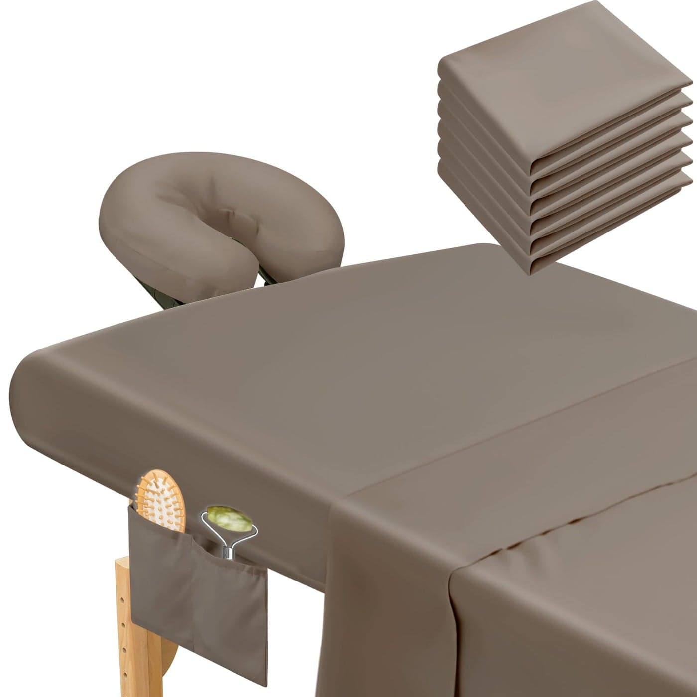 Mixweer 9 Pcs 3 Set Microfiber Massage Table Sheets Set Bulk Includes Flat Sheet Fitted Sheet with Pocket Face Rest CoverWalnut