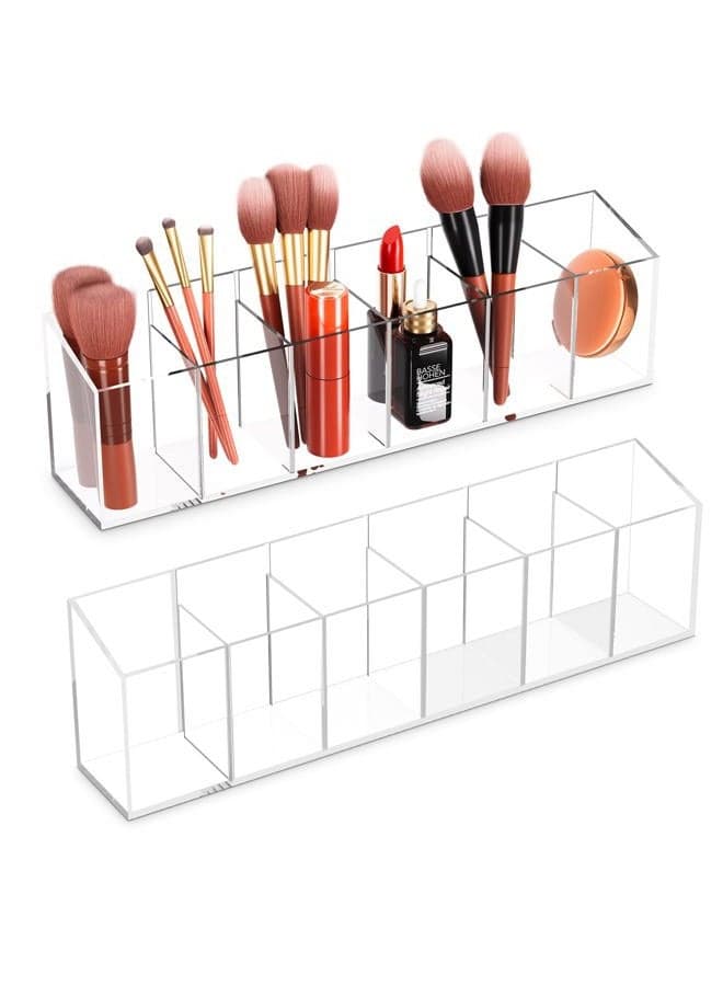 Acrylic 6-Compartment Makeup Organizer, Transparent Plastic Makeup Brush Holder, Perfect Bathroom Vanity Storage Solution for Makeup Brushes, Eyebrow Pencils, and More