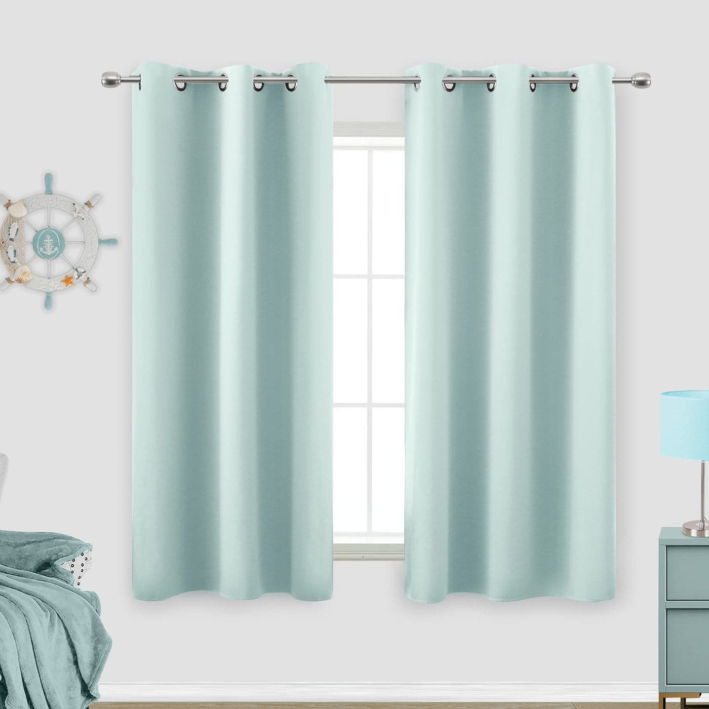 KOUFALL Aqua Bathroom Curtains WindowSet 2 Panels Coastal Decor Short Blackout Small Window Curtains for Kitchen Door Window45 Inch LengthMint Green