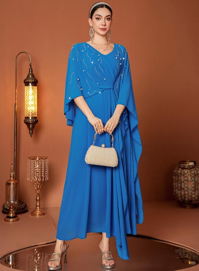 Take Two Embellished Twist Front Cape Sleeve Maxi Dress — L