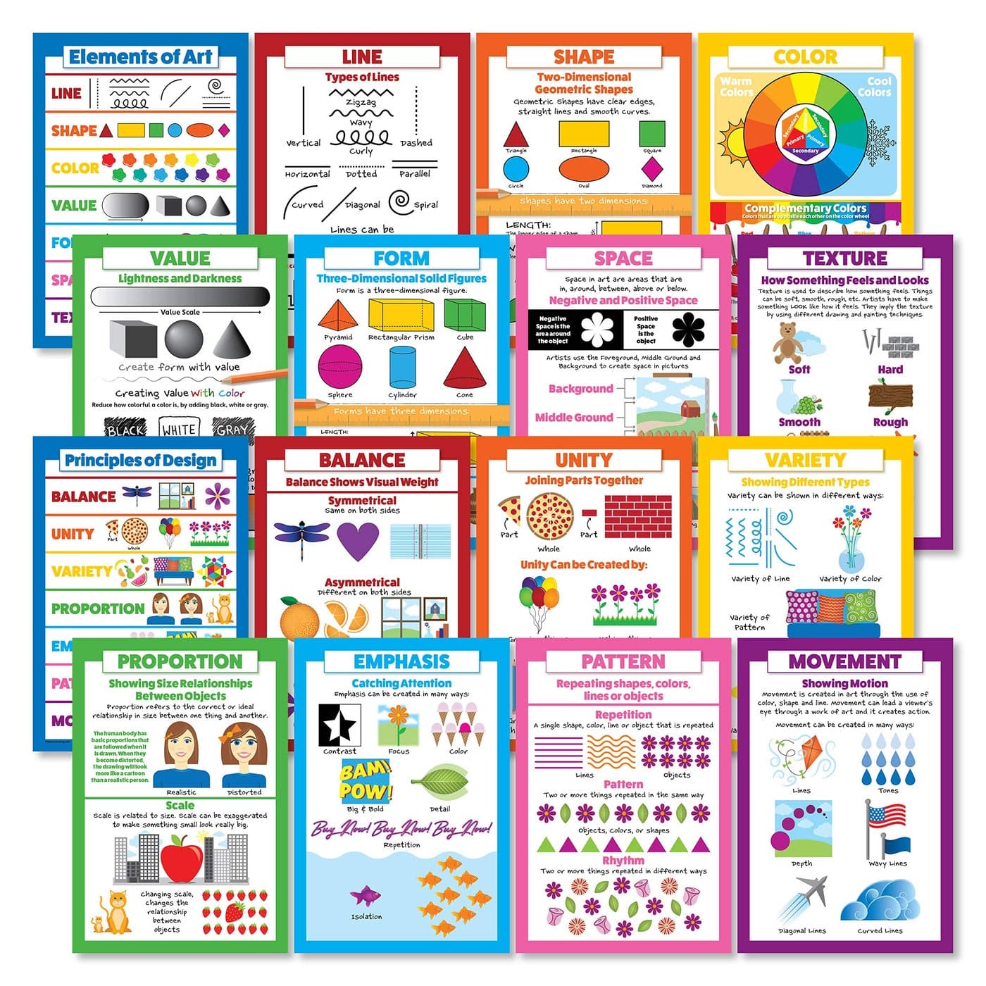 Palace Learning Elements of Art Principles of Design 16 Poster Set PAPER 13 x 19