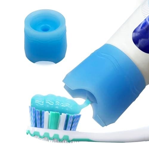 Chrome Cherry SqueezMe Self-Closing Toothpaste Caps, Silicone Lid for Kids & Adults, No Mess Toothpaste Dispenser, Self-Standing Easy Squeezer Cap, Bathroom Accessory, Self-Standing Blue, Pack of 1
