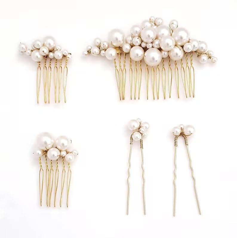 DHANABAPA Bridal Pearl Hair CombsWedding Pearl HairpinsWedding Bridal HairpinsWedding Pearl Hair AccessoriesSouvenirsBridesmaidGifts Hair Accessories For Womens Girls For WeddingWhite