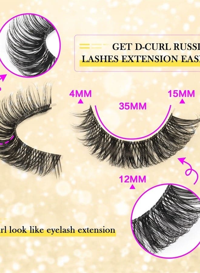 False Eyelashes Natural Russian Strip Lashes Wispy Cat Eye Mink Lashes 3D D Curl Fake Eyelashes Lightweight Transparent Band Handmade Reusable Lashes Pack