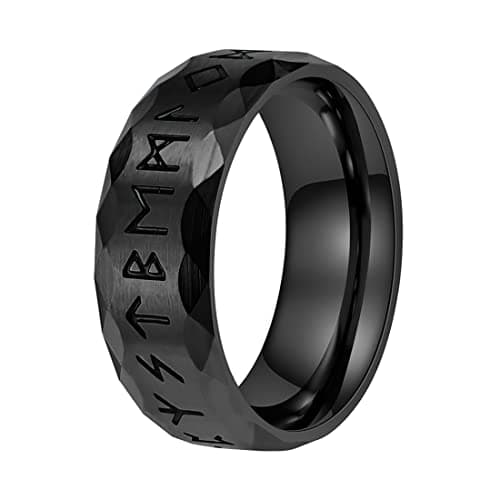 Nanafast Viking Rings for Men, Women Silver/Black/Vintage Stainless Steel Norse Rings for men, Runes Viking Ring Bands for Men-8MMBlack-8