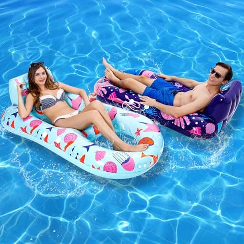 PuppyuWill 4 Pack Pool Floats AdultInflatable Pool Lounger Float Heavy Duty with Cup Holder Backrest Footrest Pool Lounge Float Extra Large Pool Rafts for Adults Beach Lake Party