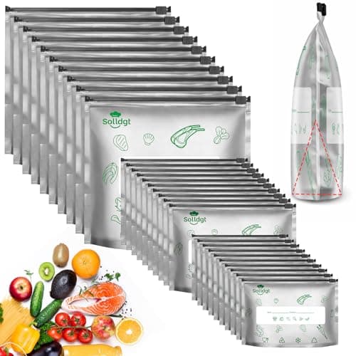 Reusable Aluminum Foil Sealable Storage Bags - Resealable Thick Aluminum Foil Freezer Bags for Food, Stand Up Vacuum Zipper Pouches with Label and Zip Lock for Meat Vegetables Fruit (30PCS, 3 Size)