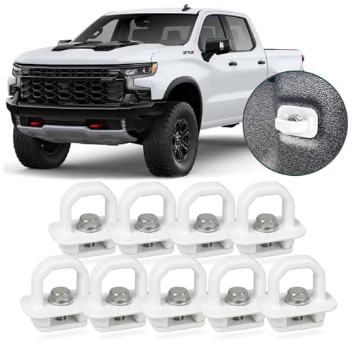 Phamyor Aluminum Tie Down Anchors Truck Bed Side Wall Anchor Compatible with 2007-2023 Chevy Silverado/GMC Sierra, 2015-2023 Chevy Colorado/GMC Canyon, Truck Bed Cargo Hooks, DZ97903, White, 9pcs