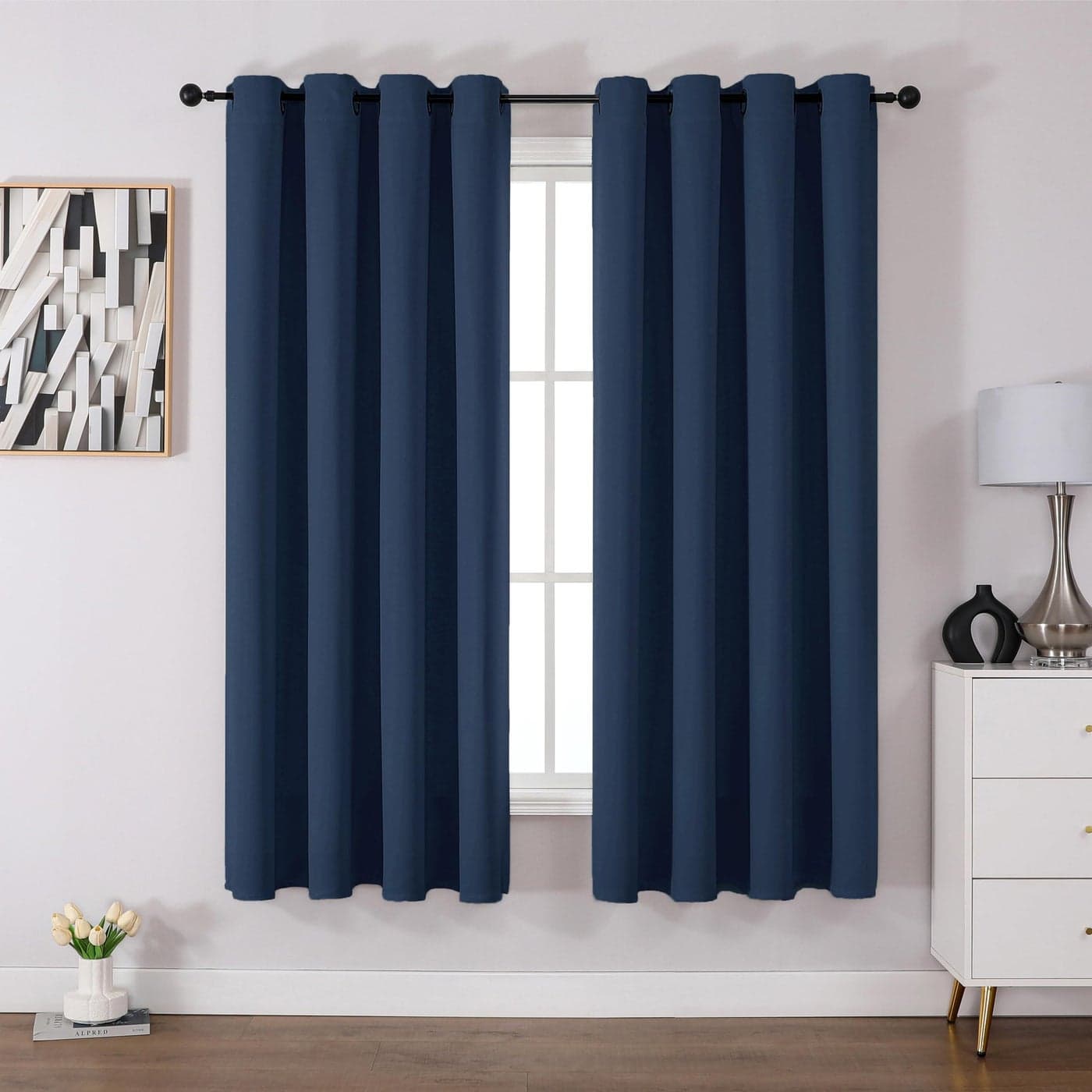 CUCRAF Blackout Curtains for Bedroom Living Room Navy Blue 72 Inch Drop 2 Panels Thermal Eyelet Soundproof Room Dividers W46 x L72