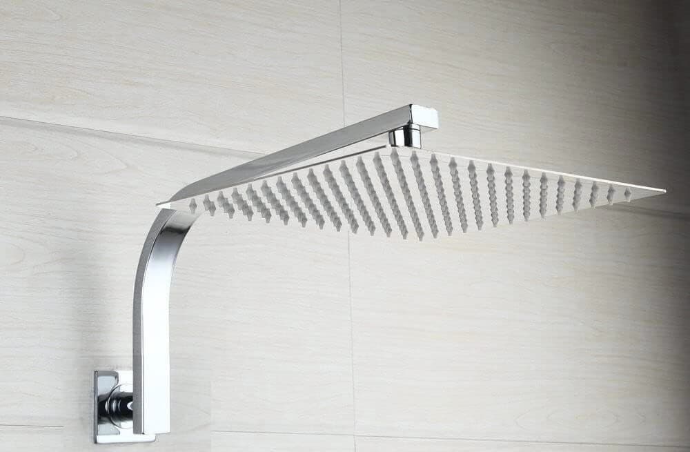 Aquieen High Rise Curve Shower Arm 6” x 15” with 6” SS Shower Head
