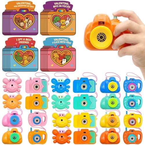 Valentines Day Cards for Kids School 28 Pack Kids Viewfinder Toy Cameras with Greeting Cards Classroom Exchange Valentine Gifts for Boys and Girls Cards Toys Bulk Set for School Valentine Party