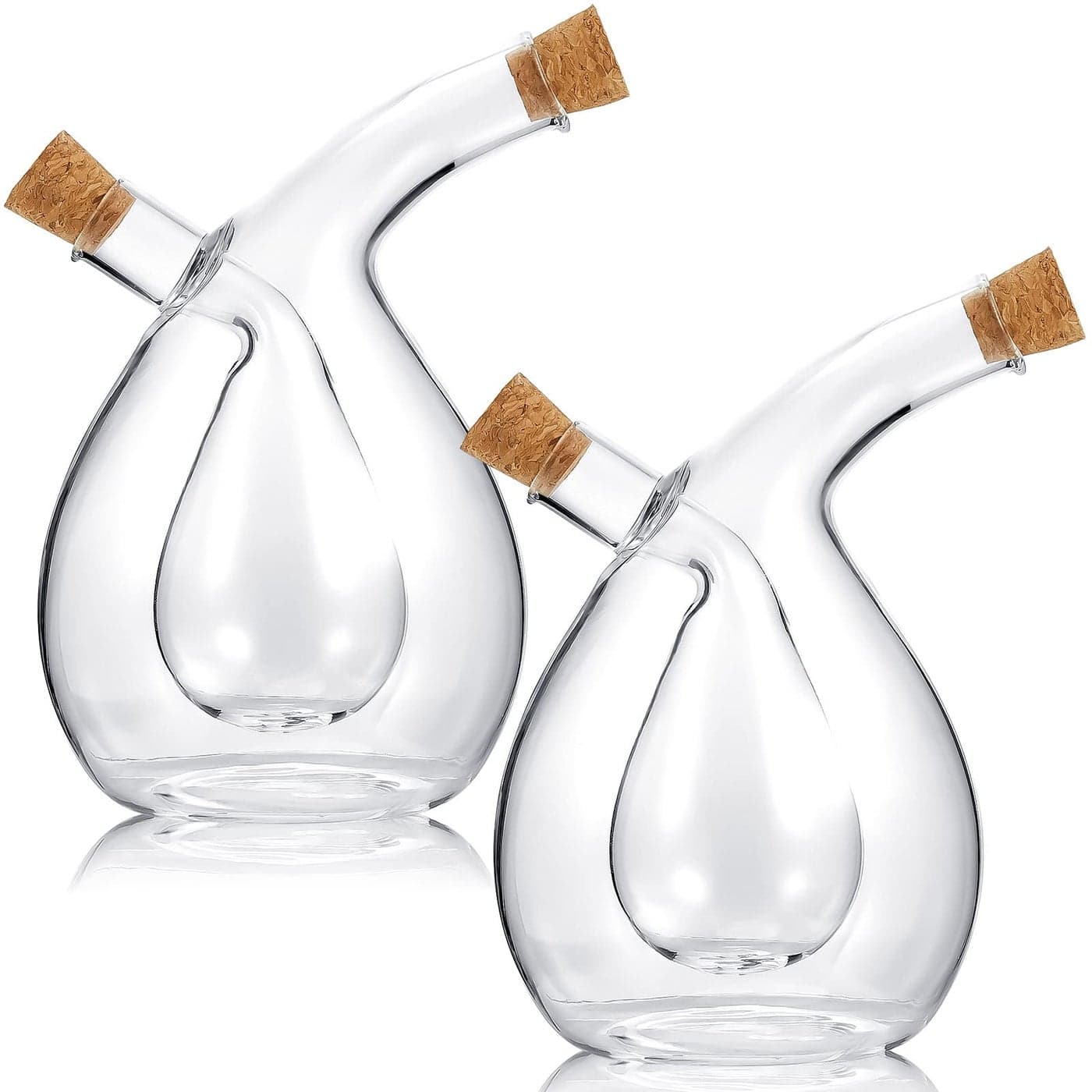 Suclain 2 Pcs Oil and Vinegar Dispenser 2 in 1 Glass Olive Oil and Vinegar Cruet Dispenser Bottle Olive Soy Sauce Dispenser Double Pourer Spout Kitchen Cooking ContainerClassic