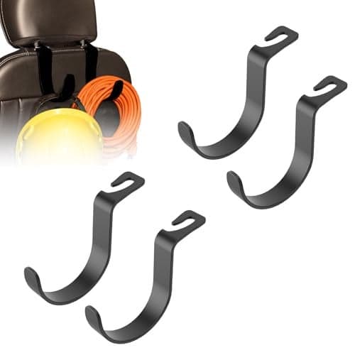 Travel Depot XL Hard Hat Holder for Truck Seat – Heavy-Duty Headrest Hooks, Hardhat Buddy Hanger & Seat Back Organizer for Hard Hats, Bags & Gear, Truck Accessory Organizer, 4-Pack