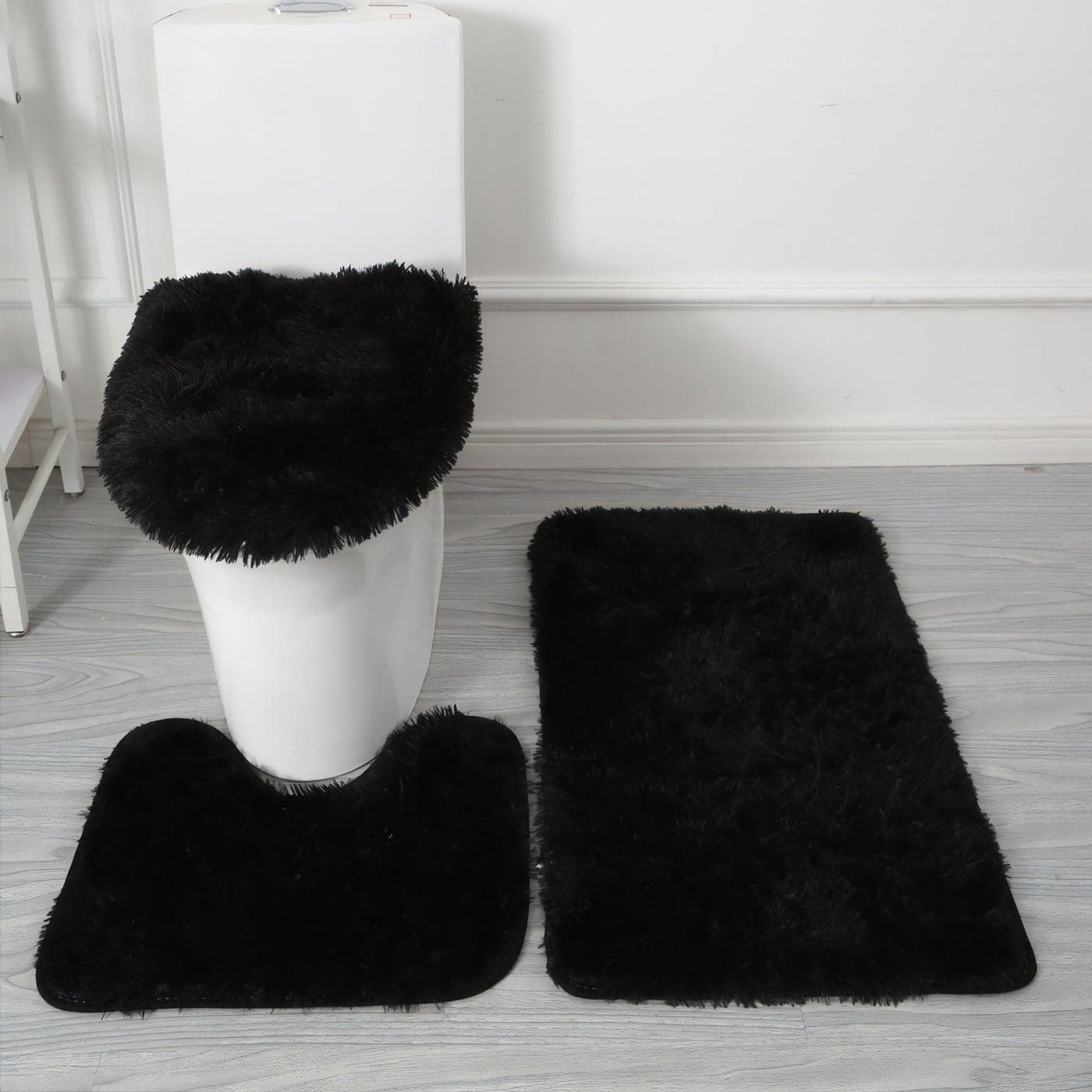 Eanpet Black Bathroom Rugs Sets 3Piece Bath Mat Solid Bath Rug Floor Mats Washable Shower Rug with UShaped Contour Rug Toilet Lid Cover