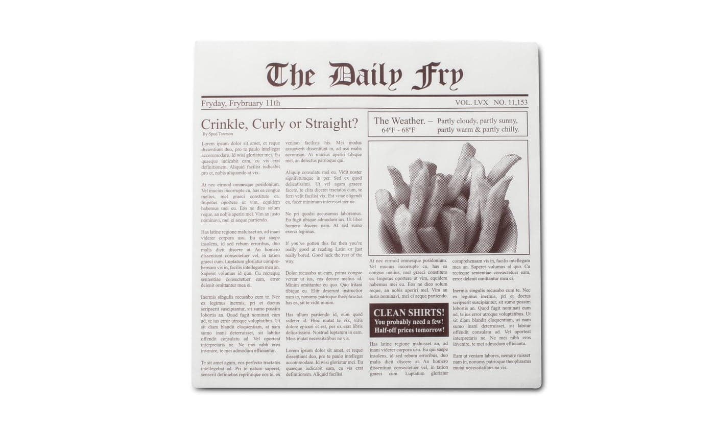 Fox Run French Fry Wax Paper Liners Newsprint 24Count