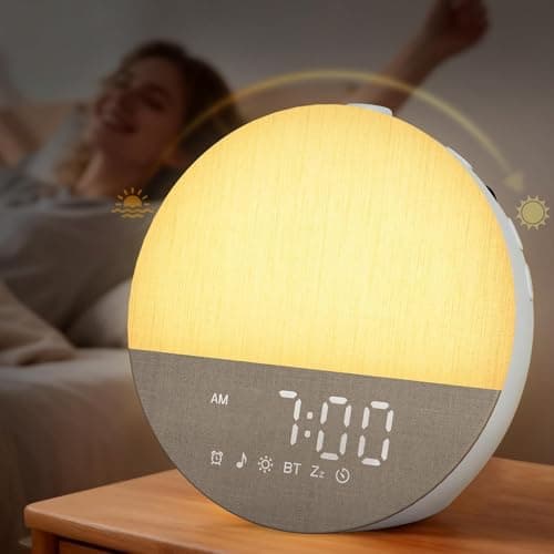 Sunrise Alarm Clock with Sound Machine Gentle Gradual Wake Up Light for Heavy Sleepers Relieve Anxiety Dimmable Clock with Bluetooth Memory for Bedroom White Noise Machine with 30 Sleep Sounds