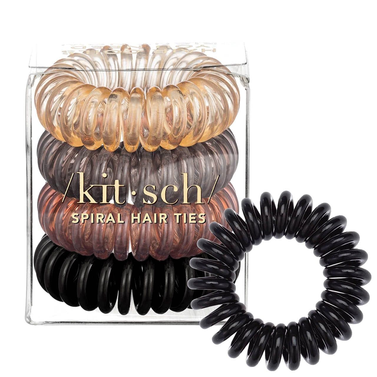 Kitsch Spiral Hair Ties for Women Coil Hair Ties for Thick Hair No Crease Hair Tie Spiral Hair Ties No Damage Hair Coils Phone Cord Hair Ties for Thin Hair Hair Ties Spiral 4pcs Brunette