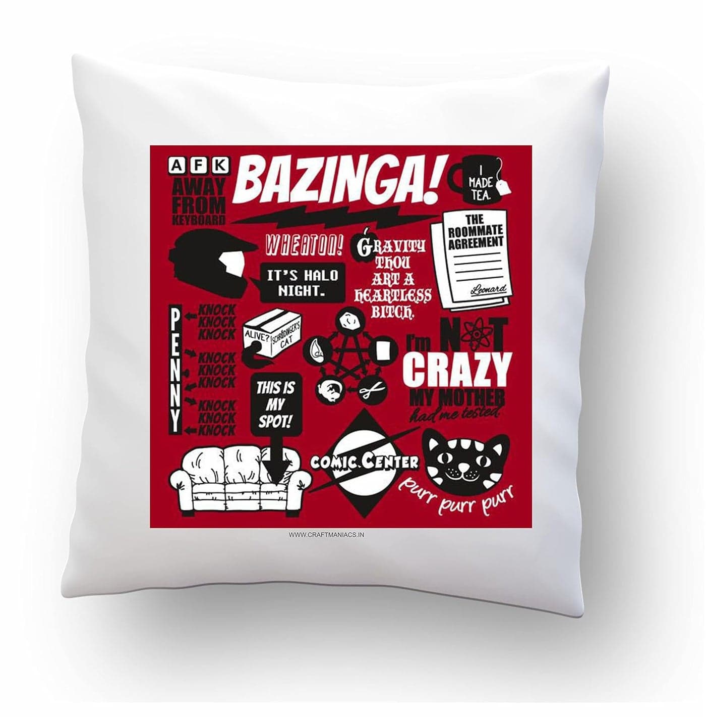 Big Bang Theory Bazinga RED Cartoon Art 1616 INCHES Pillow with Filler by CRAFT MANIACS Best Gift for Big Bang Theory Lovers