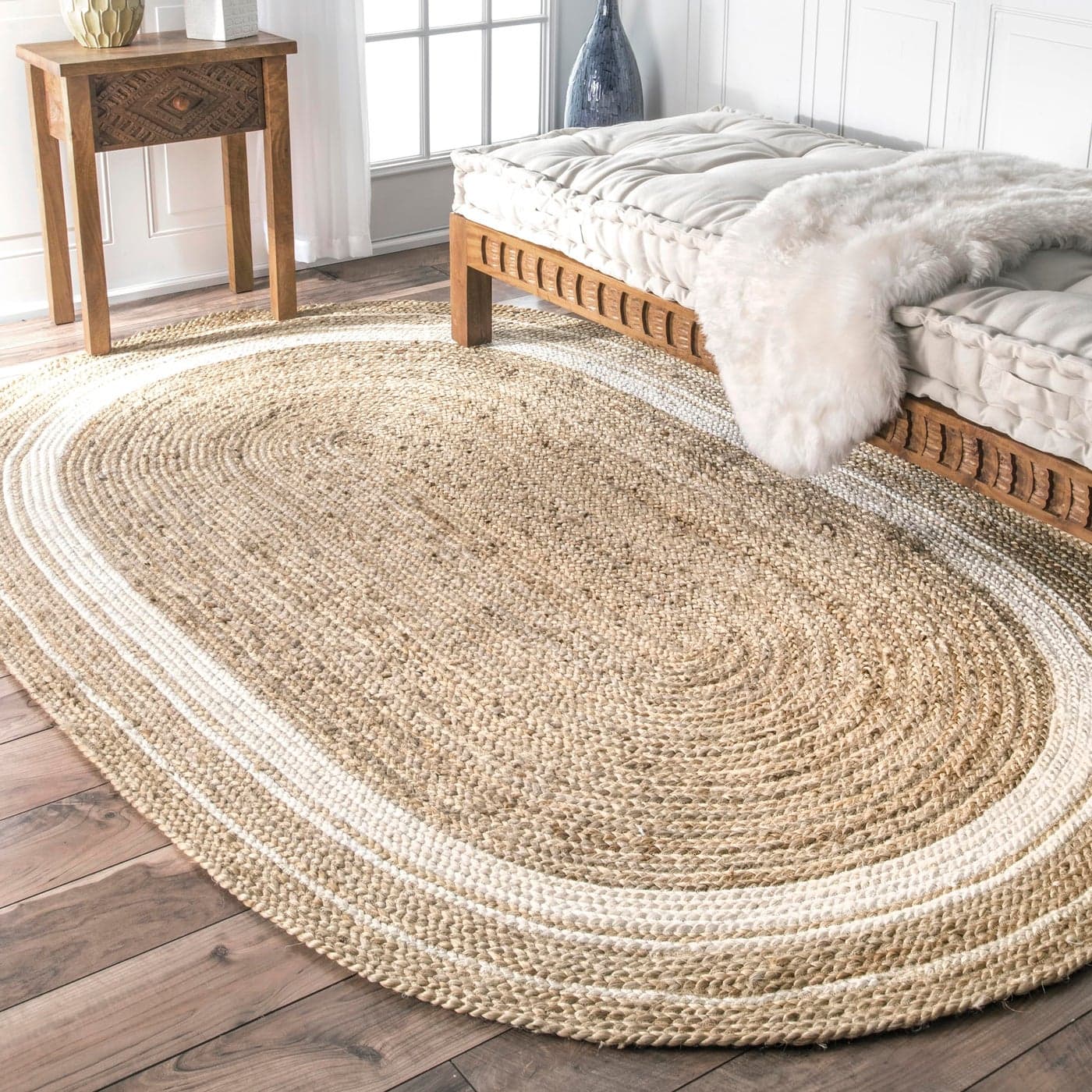 nuLOOM Rikki Coastal Braided Jute Area Rug Oval 4x6 Offwhite